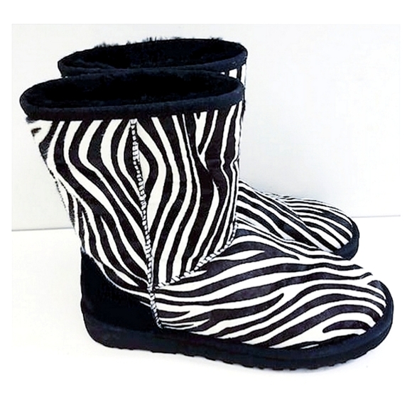 UGG Zebra Design SZ 9 Boots #1002790 Haircalf Leather Classic Short - Picture 3 of 10